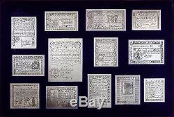 Franklin Mint Etched Sterling Silver 13 American Colonial Monetary Notes with CoA