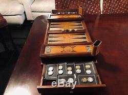 Franklin Mint Excalibur Backgammon Set WithGold, Silver Coin pieces
