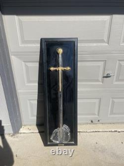 Franklin Mint Excalibur Sword Display with COA Wall Case Gold & Silver Arthur