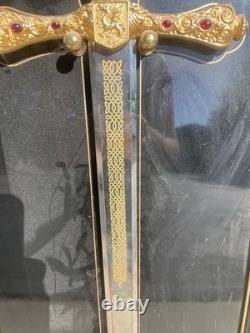 Franklin Mint Excalibur Sword Display with COA Wall Case Gold & Silver Arthur