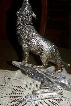 Franklin Mint Figurine Call of the Wild Silver-plated Wolf on Crystal Base