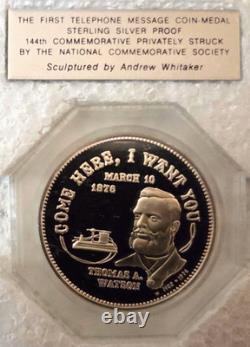 Franklin Mint First Telephone Message orig pkg. 925 SILVER 1 troy oz PRISTINE