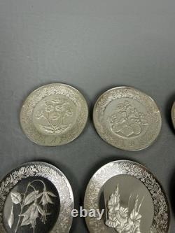 Franklin Mint Floral Alphabet 26 Miniature Plates Sterling Silver 276 Grams