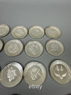 Franklin Mint Floral Alphabet 26 Miniature Plates Sterling Silver 276 Grams