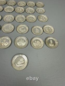 Franklin Mint Floral Alphabet 26 Miniature Plates Sterling Silver 276 Grams