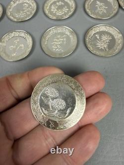 Franklin Mint Floral Alphabet 26 Miniature Plates Sterling Silver 276 Grams