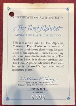 Franklin Mint Floral Alphabet Sterling Silver Miniature Plates