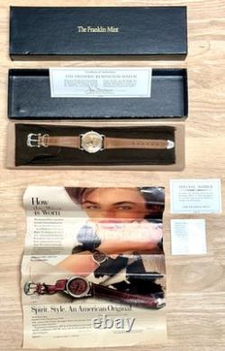 Franklin Mint Frederic Remington Watch 1988 Swiss Quartz Sterling Silver with Box