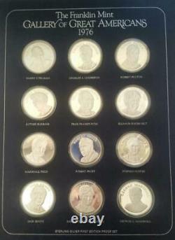 Franklin Mint Gallery of Great Americans 1976 12 Sterling Silver Medal Proof set