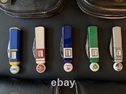 Franklin Mint Gas Station Pocketknife Lot of 5 Stainless Clip Point with Cases