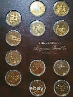 Franklin Mint Genious Of Benjamin Franklin Gold On Silver Medals 20 Oz Framed