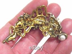 Franklin Mint Gold On Sterling Silver Ruby Pearl Dragon Pin Brooch 16.1 Grams