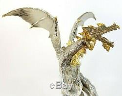 Franklin Mint Guardian Dragon Figurine Michael Whelan Crystal Base Silver Gold