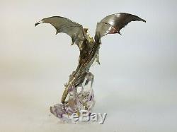 Franklin Mint Guardian Dragon Figurine Michael Whelan Crystal Base Silver Gold