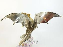 Franklin Mint Guardian Dragon Figurine Michael Whelan Crystal Base Silver Gold