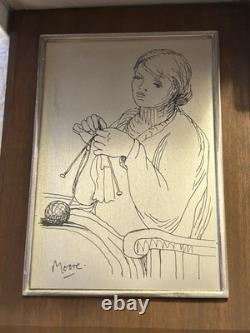 Franklin Mint Henry Moore Woman Knitting Sterling Silver Etching