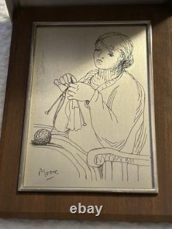 Franklin Mint Henry Moore Woman Knitting Sterling Silver Etching