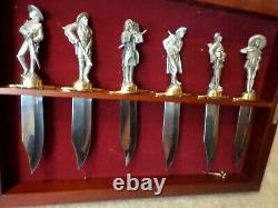 Franklin Mint Legends Of The Old West Bowie Knives Set of 6 with Display Case