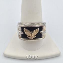 Franklin Mint Men's 925 Sterling Silver & 14K Yellow Gold Eagle & Onyx Ring 10
