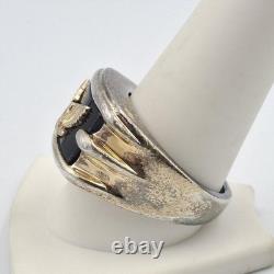 Franklin Mint Men's 925 Sterling Silver & 14K Yellow Gold Eagle & Onyx Ring 10