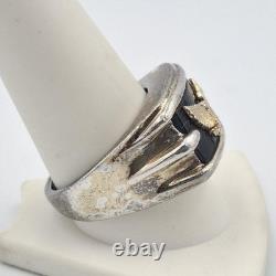Franklin Mint Men's 925 Sterling Silver & 14K Yellow Gold Eagle & Onyx Ring 10