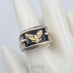 Franklin Mint Men's 925 Sterling Silver & 14K Yellow Gold Eagle & Onyx Ring 10