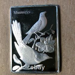 Franklin Mint Mississippi State Bird and Flower 1.25 oz Sterling Silver Art Bar