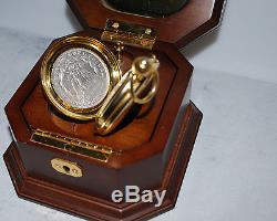 Franklin Mint Morgan Silver Dollar Pocket Watch with Case and Fob