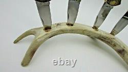 Franklin Mint Set of 7 Hunting Knife Set with Antler Display Rack from 1990s