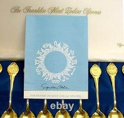 Franklin Mint Signature Edition Sterling Silver Zodiac Spoon Set In Original Box
