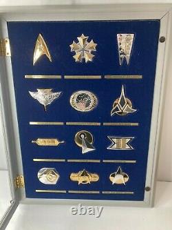 Franklin Mint Star Trek 12 Piece. 925 Sterling Silver Insignia Badge Set Display