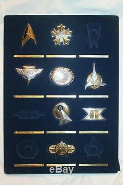 Franklin Mint Star Trek. 925 Sterling Silver Gold Plated Insignia Badges with Case