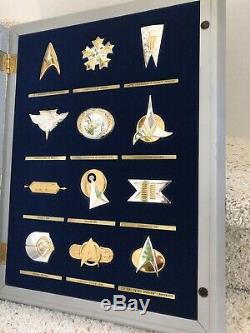 Franklin Mint. Star Trek Insignia Badge Set (12) In Frame. 1992.925 Silver