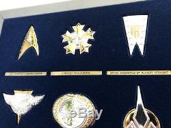 Franklin Mint. Star Trek Insignia Badge Set (12) In Frame. 1992.925 Silver