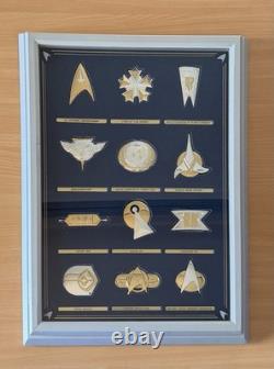 Franklin Mint Star Trek Insignia Badges Sterling Silver Framed 24K Gold Set NEW