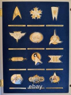 Franklin Mint Star Trek Insignia Badges Sterling Silver Framed 24K Gold Set NEW