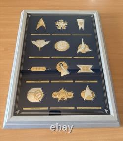 Franklin Mint Star Trek Insignia Badges Sterling Silver Framed 24K Gold Set NEW