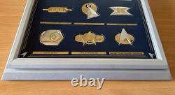 Franklin Mint Star Trek Insignia Badges Sterling Silver Framed 24K Gold Set NEW