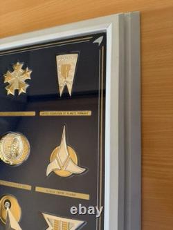 Franklin Mint Star Trek Insignia Badges Sterling Silver Framed 24K Gold Set NEW