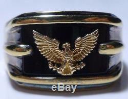 Franklin Mint Sterling Silver 14k Gold Eagle Onyx Mens Patriotic Ring Band 14.25