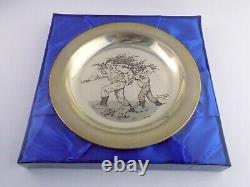 Franklin Mint Sterling Silver Bringing Home the Tree Norman Rockwell Plate 1970