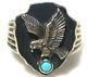 Franklin Mint Sterling Silver Eagle Arrowhead Turquoise Biker Mens Shield Ring