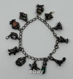 Franklin Mint Sterling Silver and Jeweled Animals Charm Bracelet Vintage VTG