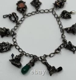 Franklin Mint Sterling Silver and Jeweled Animals Charm Bracelet Vintage VTG
