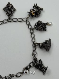 Franklin Mint Sterling Silver and Jeweled Animals Charm Bracelet Vintage VTG