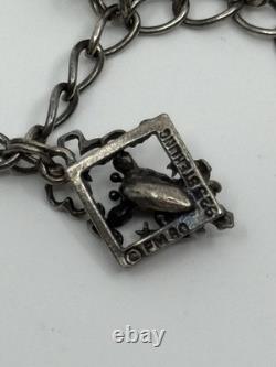 Franklin Mint Sterling Silver and Jeweled Animals Charm Bracelet Vintage VTG