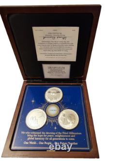 Franklin Mint The Dawn of New Millenium Silver 3 Medal Collection COA, Box