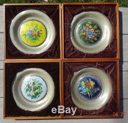 Franklin Mint The Four Seasons Champleve On Sterling Silver 8 Plates Framed