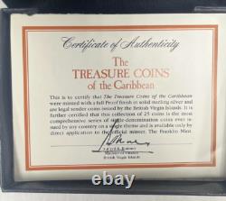 Franklin Mint Treasure Coins of the Caribbean 25 Coin Set Sterling Silver Proofs