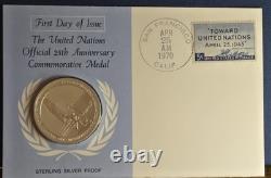 Franklin Mint United Nations 25th Anniversary Sterling Silver Proof Medal 0.925